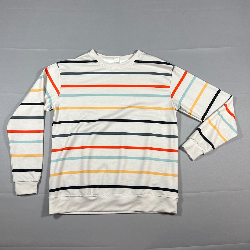 Pure Lady Sweatshirt Womens S Multicolor Horizontal Stripe Crew Neck Long Sleeve